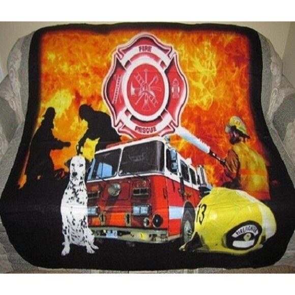 Unbranded Other - New Fireman SOFT Fleece Blanket Gift Firefighter Fire Engine Dalmatian Truck NIP